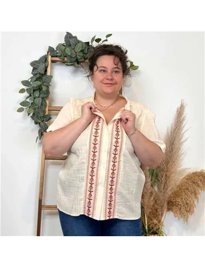 K294- Blouse Fleurie (T40-T48) (beige)