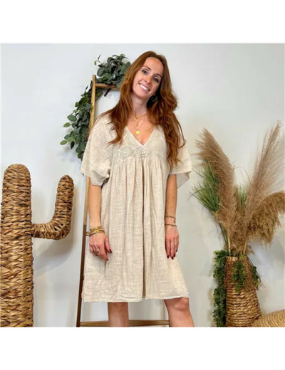 K145- Robe coton et broderie (Tu) 🇮🇹 (beige)