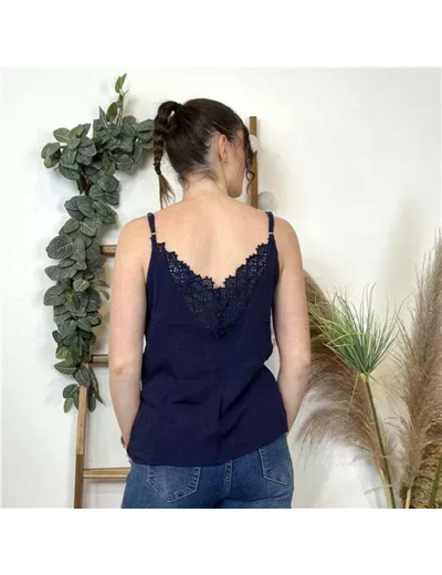 M891- Top, débardeur dos brodé (T36-T40) (marine)