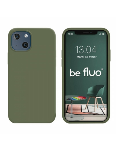 Coque Silicone Moxie BeFluo Fine et Légère pour iPhone 14 plus, Intérieur Microfibre - Kaki