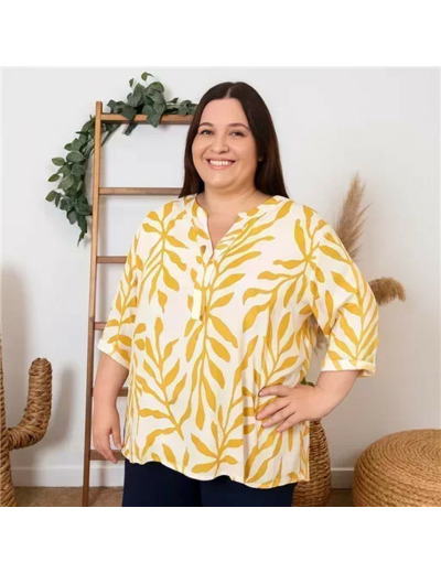 Z753- Blouse Curvy Manches courtes (T54-T58) (jaune)