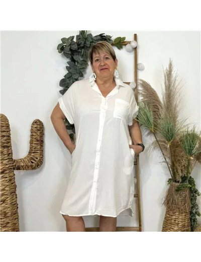 Z159- Robe-Chemise unie Christy (T44-T52) (blanc)