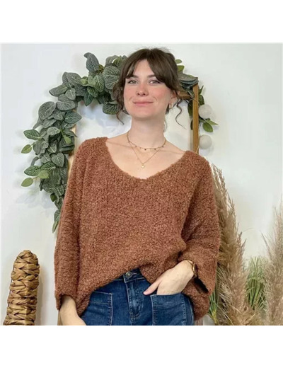 K064- Pull Oversize Maille Bouclette 🇮🇹 (rouille)
