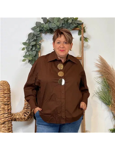 Z119- Chemise unie gros boutons (Tu) 🇮🇹 (marron)
