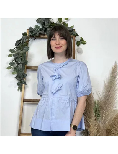 K488- Blouse «By One» Noeuds (T36-T40) (bleu ciel)