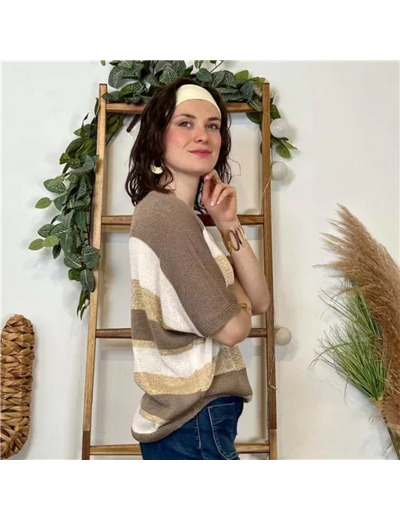 K120- Pull rayé Lurex (Tu) 🇮🇹 (taupe)