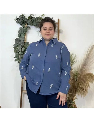 K326- Chemise coton "By One" (T40-T48) (bleu jeans)