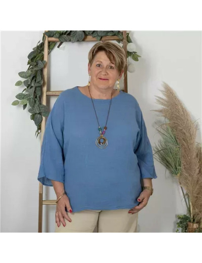 K759- Tunique 100% coton (Tu) (bleu jeans)