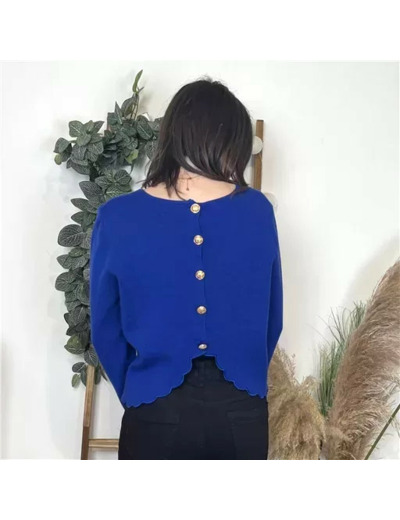 K134- Pull uni dos ouvert (Tu) (bleu royal)