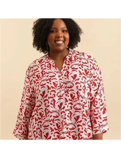 Z796- Blouse Curvy Manches 3/4  (T54-T58) (rouge)