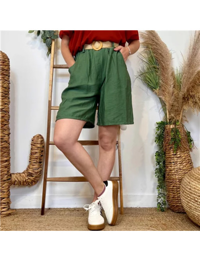 L727- Short Flou Ceinture (Tu) (kaki)