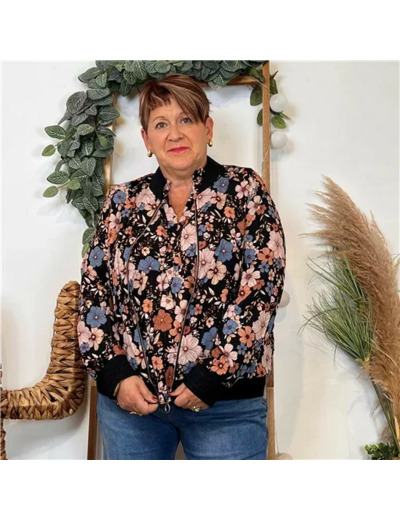 K103- Bomber By One imprimé Floral (T40-T48) (noir)