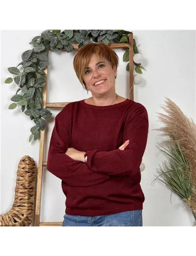 K092- Pull col en rond Lurex Version Féminin (bordeaux)