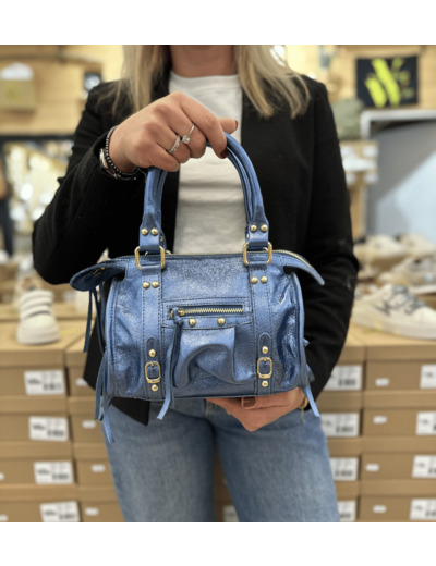 Petit sac cuir bleu irisé - Sarah.