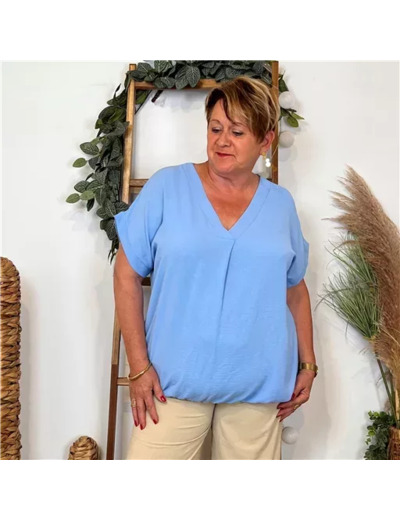 K189- Blouse boule unie (Tu) 🇮🇹 (bleu ciel)