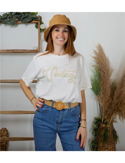 K406- T-shirt Vintage (Tu) (beige)
