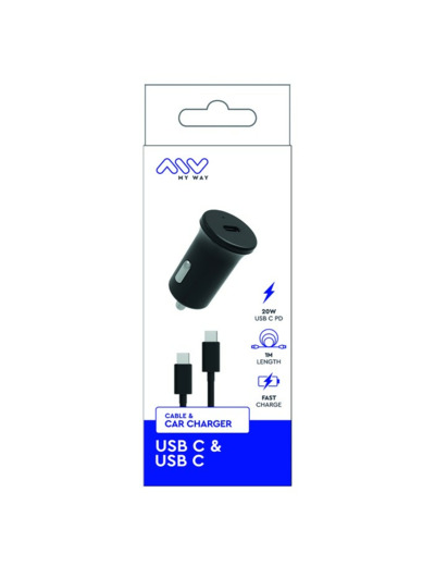 MYWAY PACK CHARGEUR VOITURE PD 20W + USB-C USB-C NOIR