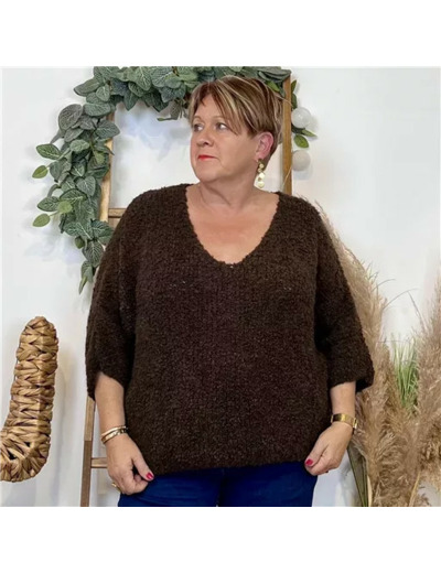 K064- Pull Oversize Maille Bouclette 🇮🇹 (marron)