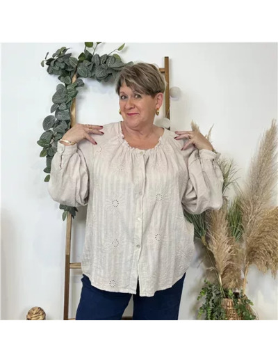 K588- Blouse brodée coton (Gt) 🇮🇹 (beige)
