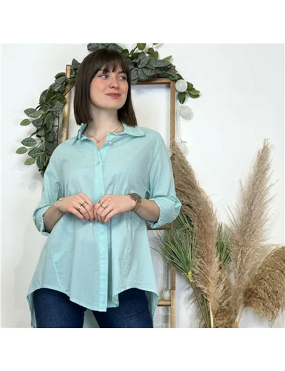 K503- Chemise fluide coton (Tu) 🇮🇹 (vert d'eau)