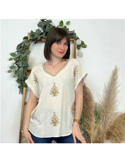 K464- Blouse "Version Féminin" (T36-T40) (ecru)