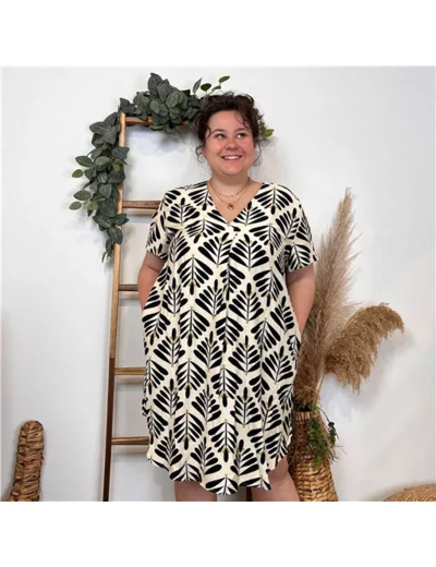 K215- Robe Christy "Fougères (T44-T52) (noir)