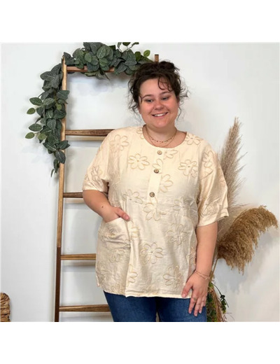 Z769- Tunique Christy Marguerites (T44-T52) (beige)
