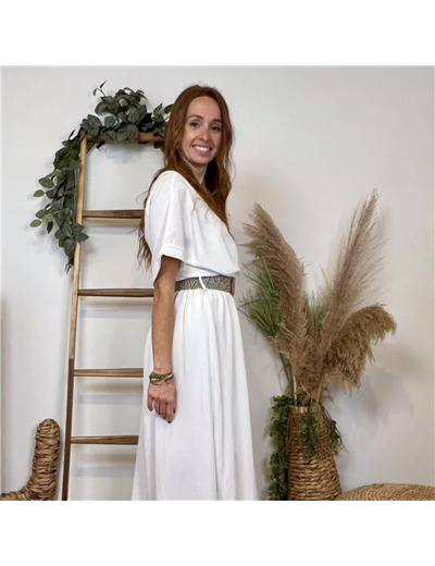 K273- Robe longue ceinturée (Tu) 🇮🇹 (blanc)