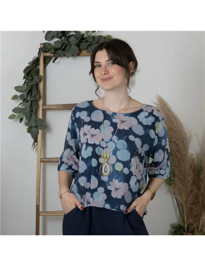 K192- Blouse dos boutonné (Tu) 🇮🇹 (bleu jeans)