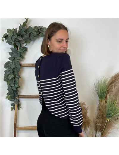 L358- Pull marinière dos ouvert (Tu) (marine)