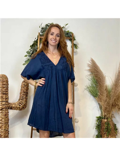 K145- Robe coton et broderie (Tu) 🇮🇹 (marine)