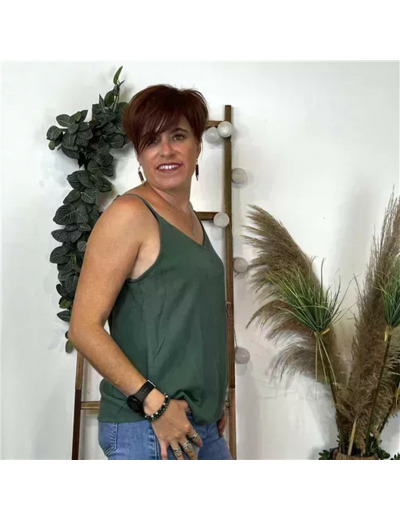 M891- Top, débardeur dos brodé (T36-T40) (vert sapin)