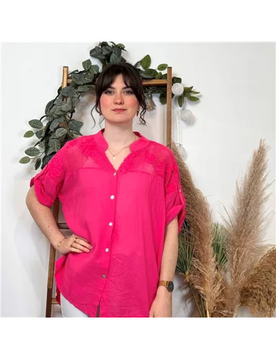 K401- Chemise coton brodée (Tu) 🇮🇹 (fuchsia)