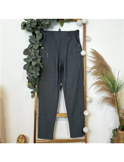 T580- Pantalon confort zips (T38-T52) (gris)