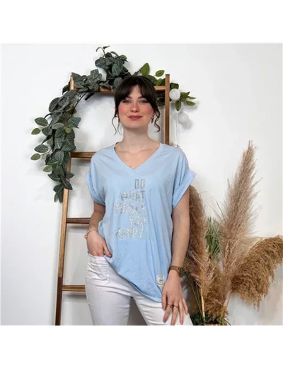 K295- T-shirt Happy (Tu) (bleu ciel)