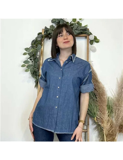 K472- Chemise finitions surpiquées (T36-T40) (bleu jeans)