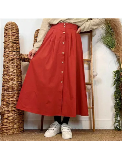 M046- Jupe boutonnée "Maëlle" (T36-T38) (rouille)
