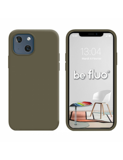Coque Silicone Moxie BeFluo Fine et Légère pour iPhone 14 Plus, Intérieur Microfibre - Gris marron