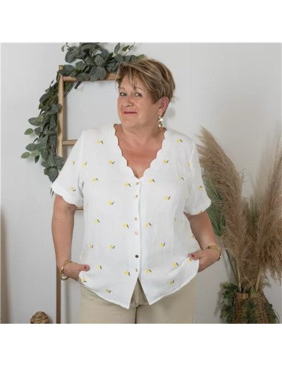 K187- Chemisier Gaze de coton 🍋 (T40-T48) (blanc)