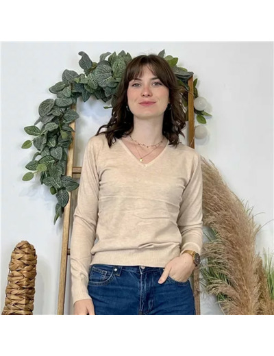 Y372- Pull FIN sans laine «Voggo» (T36-T48) (beige)