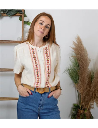 K294- Blouse Fleurie (T36-40) (beige)