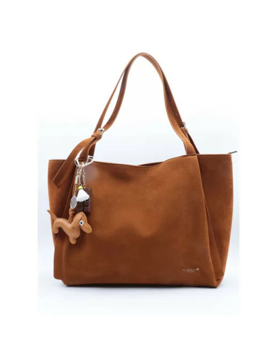 P401-Sac Shopping aspect daim Flora & Co (camel)