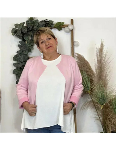 Z551. Veste courte suédine (T46-T50)) (rose bébé)