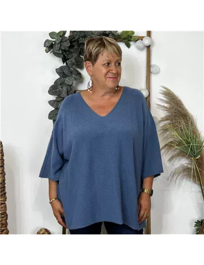 K361- Pull loose Crop-Top (Gt) 🇮🇹 (bleu indigo)