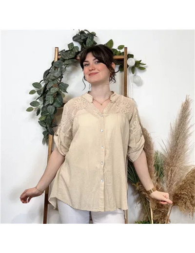 K401- Chemise coton brodée (Tu) 🇮🇹 (beige)