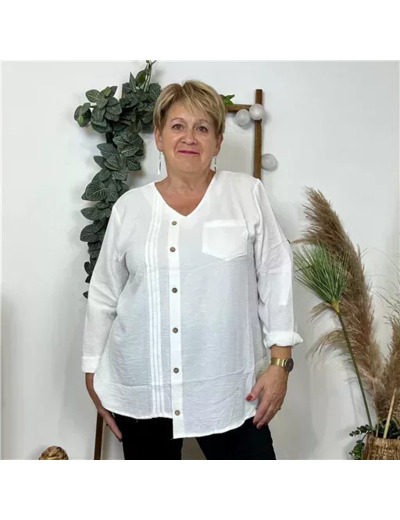 K836- Tunique Christy à boutons (T44-T52) (blanc)