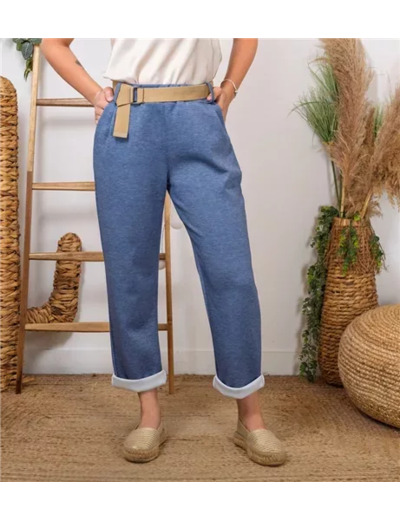 L795- Pantalon chino ceinture (Tu) 🇮🇹 (bleu jeans)