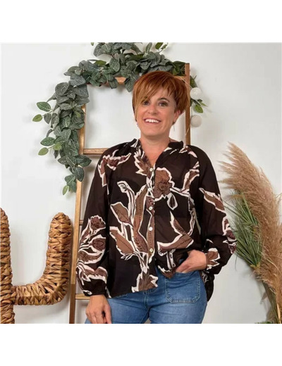 K099- Chemise coton imprimée (Tu) 🇮🇹 (marron)