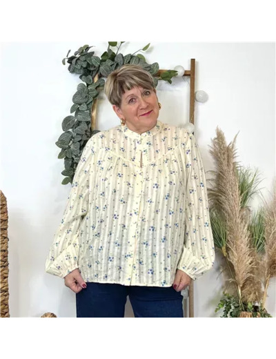 K570- Blouse Fleurie (T40-T48) (beige)