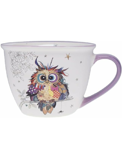 KIUB Bol timbale avec une anse - Motif jeune chouette des bois- matière porcelaine fine - contenance 550ML